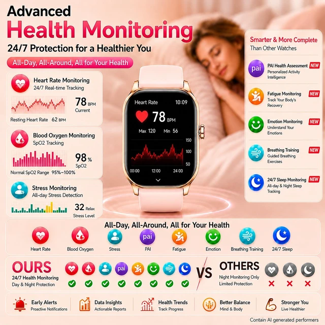 Alt view image 5 of 7 - Smart Watch for Women Built-in GPS with AI (Answer/Make Call), 1.96" HD Display, IP68 Waterproof, Bluetooth Calls, 100+ Sport Modes, 24/7 Health Monitor, Fitness Tracker for Android iPhone