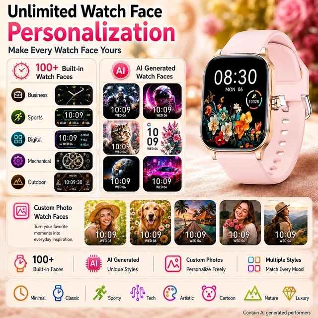 Alt view image 7 of 7 - Smart Watch for Women Built-in GPS with AI (Answer/Make Call), 1.96" HD Display, IP68 Waterproof, Bluetooth Calls, 100+ Sport Modes, 24/7 Health Monitor, Fitness Tracker for Android iPhone