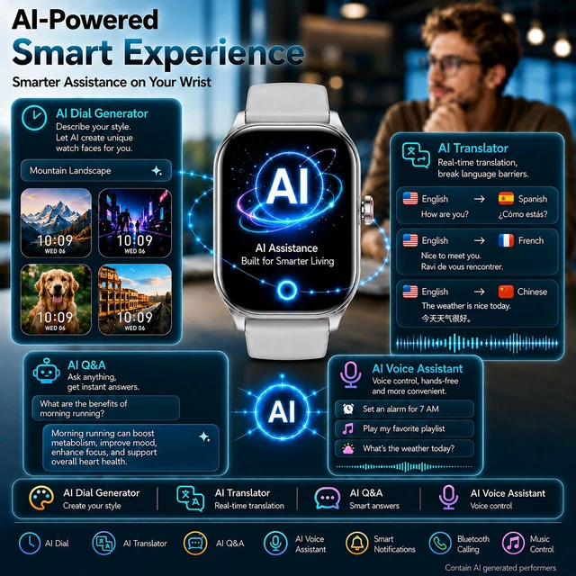 Alt view image 3 of 7 - Smart Watch for Men Women Built-in GPS with AI (Answer/Make Call), 1.96" HD Display, IP68 Waterproof, Bluetooth Calls, 100+ Sport Modes, 24/7 Health Monitor, Fitness Tracker for Android iPhone