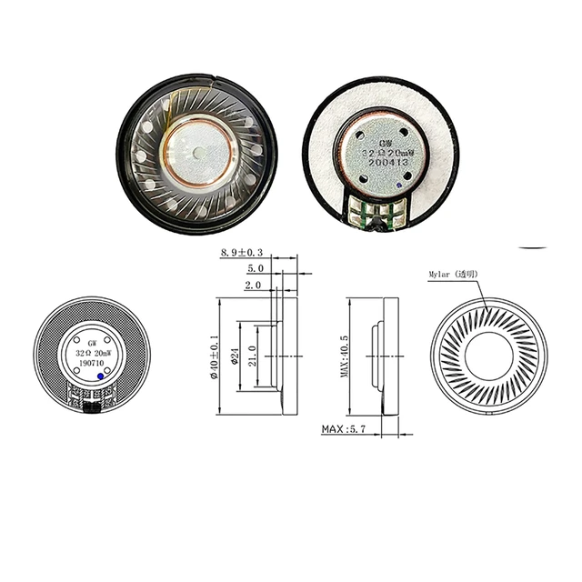 Alt view image 4 of 7 - 40mm Headphone Speaker Driver 32ohm for Bose QC45 QC2 QC15 QC25 QC35 QC3 AE2 OE2, Studio 2 Studio 3, Solo 2 Solo 3, Kraken 7. 1, Akg K55, Marshall Major 2 Headset Replacement Speaker 1pair