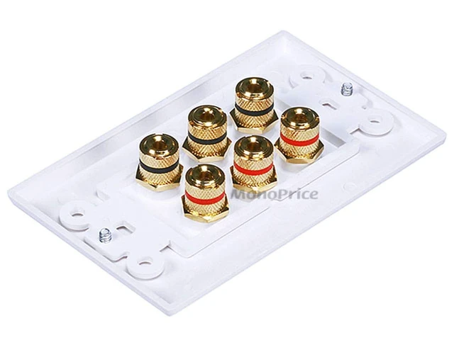 Alt view image 2 of 4 - 103538 Banana Binding Post Two-Piece Inset Wall Plate for 3 Speakers, Single PCS