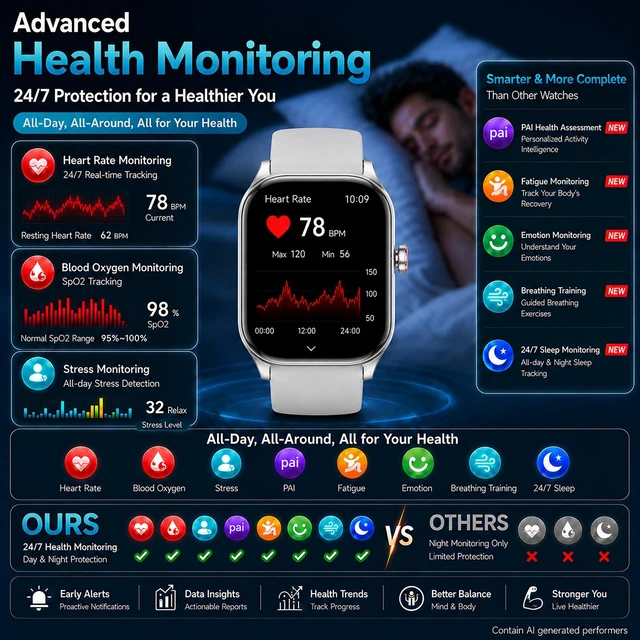 Alt view image 5 of 7 - Smart Watch for Men Women Built-in GPS with AI (Answer/Make Call), 1.96" HD Display, IP68 Waterproof, Bluetooth Calls, 100+ Sport Modes, 24/7 Health Monitor, Fitness Tracker for Android iPhone