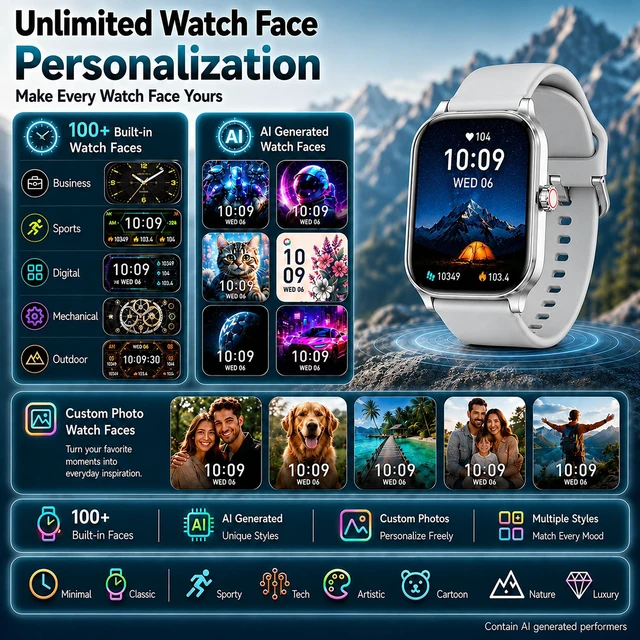 Alt view image 7 of 7 - Smart Watch for Men Women Built-in GPS with AI (Answer/Make Call), 1.96" HD Display, IP68 Waterproof, Bluetooth Calls, 100+ Sport Modes, 24/7 Health Monitor, Fitness Tracker for Android iPhone