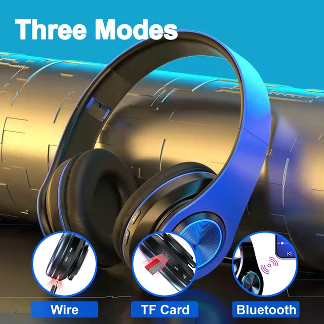 Alt view image 4 of 6 - Blue Wireless Headphone Over Ear,Build in Mic,Foldable,Comfortable RGB Bluetooth Headphones with Colorful LED Lights for PC/Laptop/Tablet/Phone Gaming/Exercise/Calling, HiFi Stereo Sound