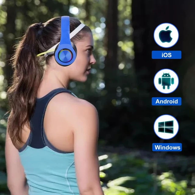 Alt view image 5 of 6 - Blue Wireless Headphone Over Ear,Build in Mic,Foldable,Comfortable RGB Bluetooth Headphones with Colorful LED Lights for PC/Laptop/Tablet/Phone Gaming/Exercise/Calling, HiFi Stereo Sound