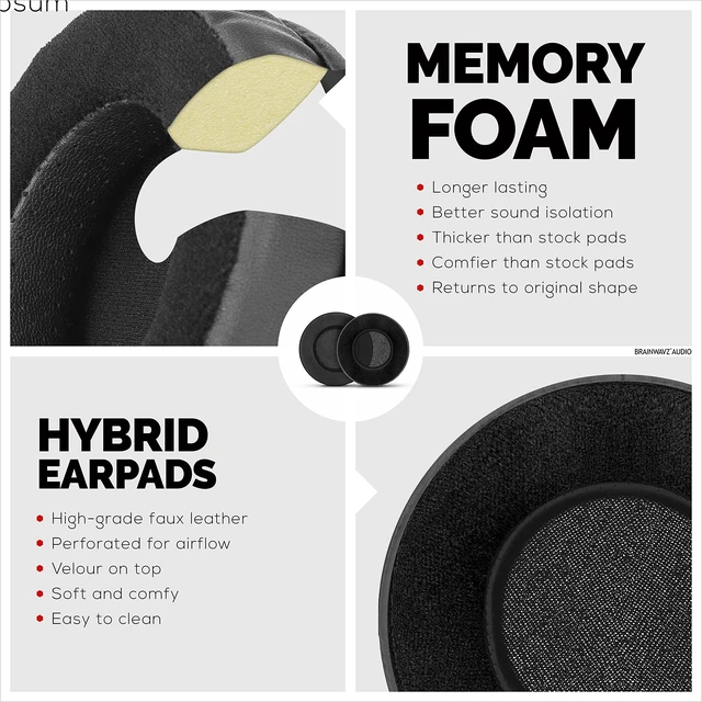Alt view image 4 of 7 - Round Memory Foam Earpads - Suitable Many Large Headphones - SteelSeries, HD668B, ATH, AKG K553, HifiMan, ATH, Philips, Fostex, Sony Ear Pad & More (Hybrid)