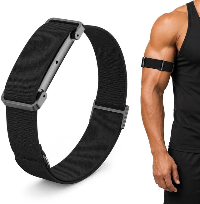 Main image of Elastic Nylon Bicep Band Compatible with Google Fitbit Air, Adjustable Stretch Woven Arm Strap with Sliding Buckle and Integrated Metal Frame