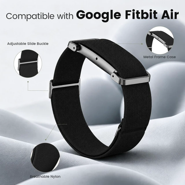 Alt view image 2 of 7 - Elastic Nylon Bicep Band Compatible with Google Fitbit Air, Adjustable Stretch Woven Arm Strap with Sliding Buckle and Integrated Metal Frame