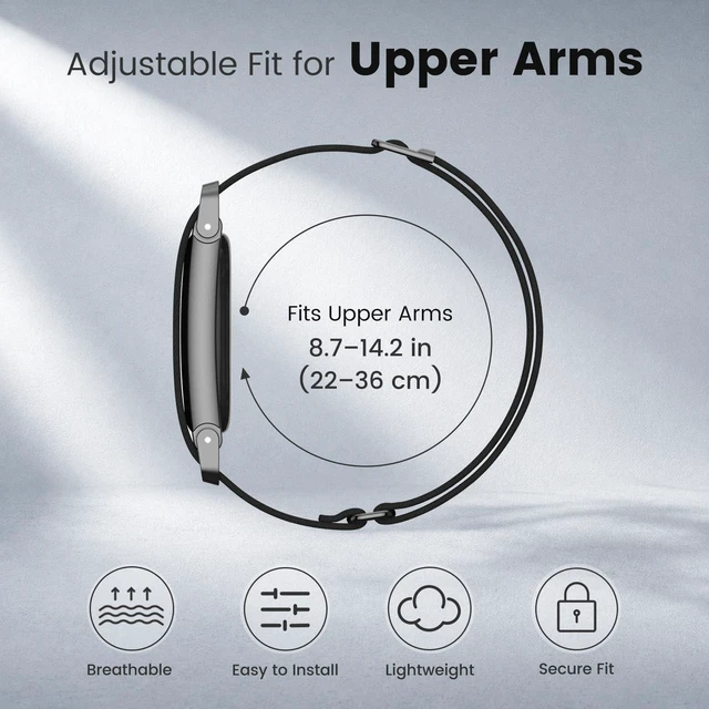 Alt view image 5 of 7 - Elastic Nylon Bicep Band Compatible with Google Fitbit Air, Adjustable Stretch Woven Arm Strap with Sliding Buckle and Integrated Metal Frame