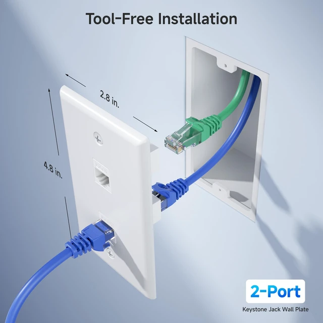 Alt view image 3 of 6 - 2-Pack 2-Port Ethernet Wall Plate Cat6 with White Keystone 10Gbps, White RJ45 Keystone Jack, White Wall Plate, Cat5e Ethernet Outlet