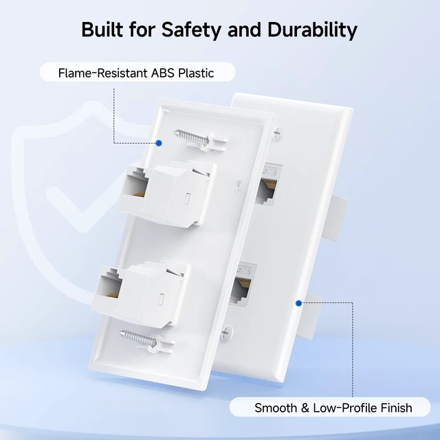 Alt view image 6 of 6 - 2-Pack 2-Port Ethernet Wall Plate Cat6 with White Keystone 10Gbps, White RJ45 Keystone Jack, White Wall Plate, Cat5e Ethernet Outlet