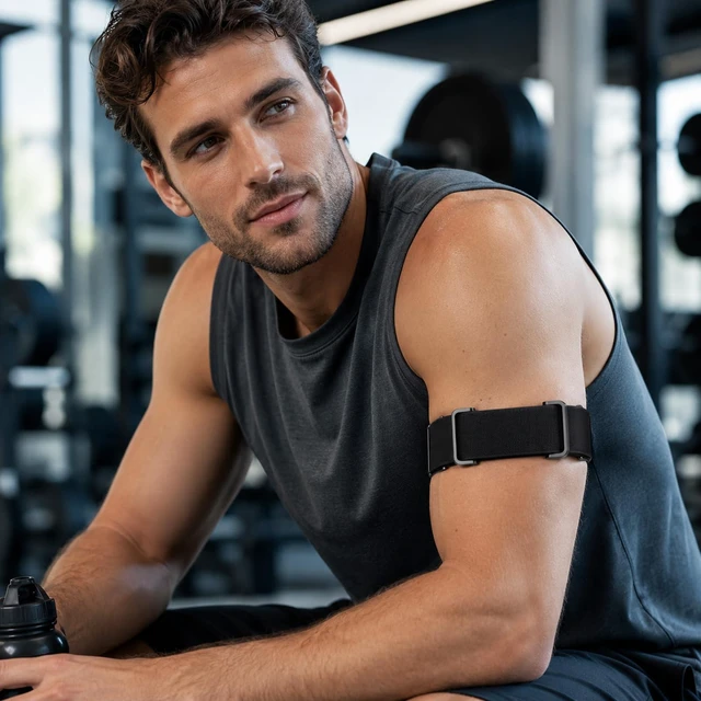 Alt view image 7 of 7 - Elastic Nylon Bicep Band Compatible with Google Fitbit Air, Adjustable Stretch Woven Arm Strap with Sliding Buckle and Integrated Metal Frame