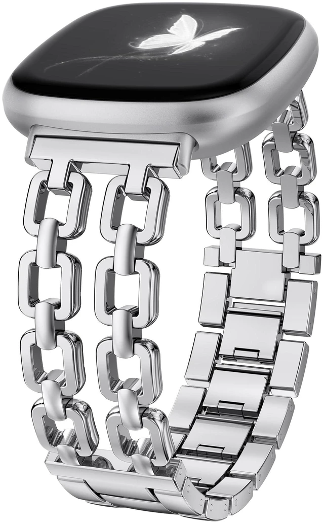 Main image of Metal Band Compatible with Fitbit Versa 4 3/Sense 2 1 Bands Women Dressy Chain Strap Designer Stainless Steel Bracelet Wristband for Versa 3 4/Sense 2/Sense Smartwatch Accessories