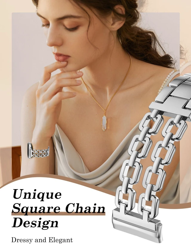 Alt view image 2 of 6 - Metal Band Compatible with Fitbit Versa 4 3/Sense 2 1 Bands Women Dressy Chain Strap Designer Stainless Steel Bracelet Wristband for Versa 3 4/Sense 2/Sense Smartwatch Accessories