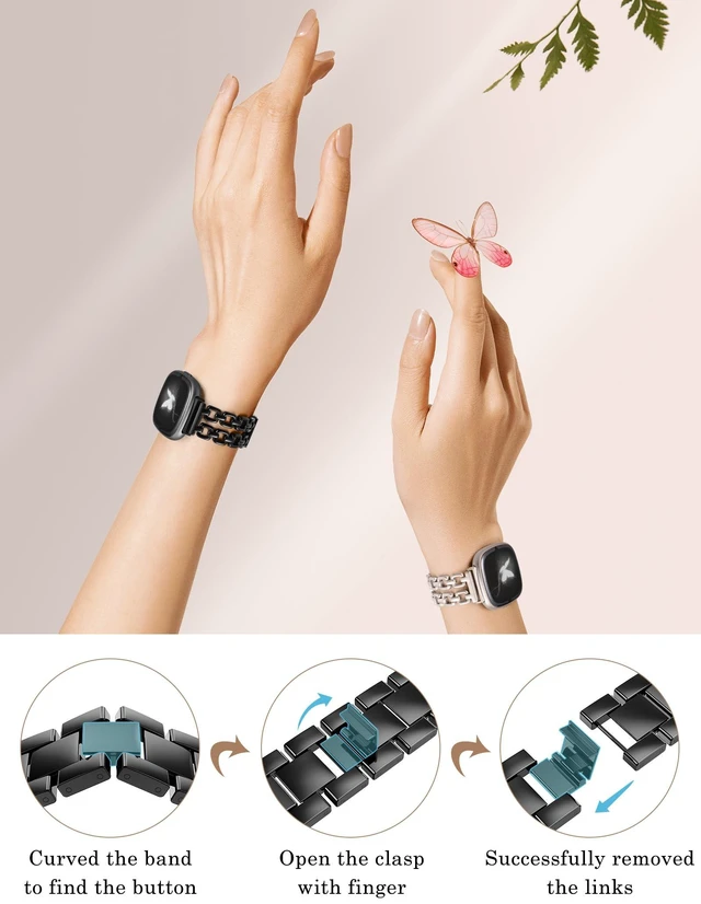 Alt view image 4 of 6 - Metal Band Compatible with Fitbit Versa 4 3/Sense 2 1 Bands Women Dressy Chain Strap Designer Stainless Steel Bracelet Wristband for Versa 3 4/Sense 2/Sense Smartwatch Accessories