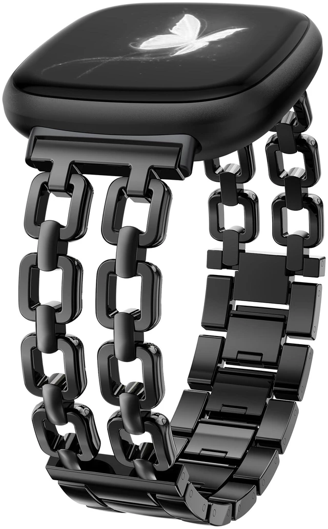Main image of Metal Band Compatible with Fitbit Versa 4 3/Sense 2 1 Bands Women Dressy Chain Strap Designer Stainless Steel Bracelet Wristband for Versa 3 4/Sense 2/Sense Smartwatch Accessories