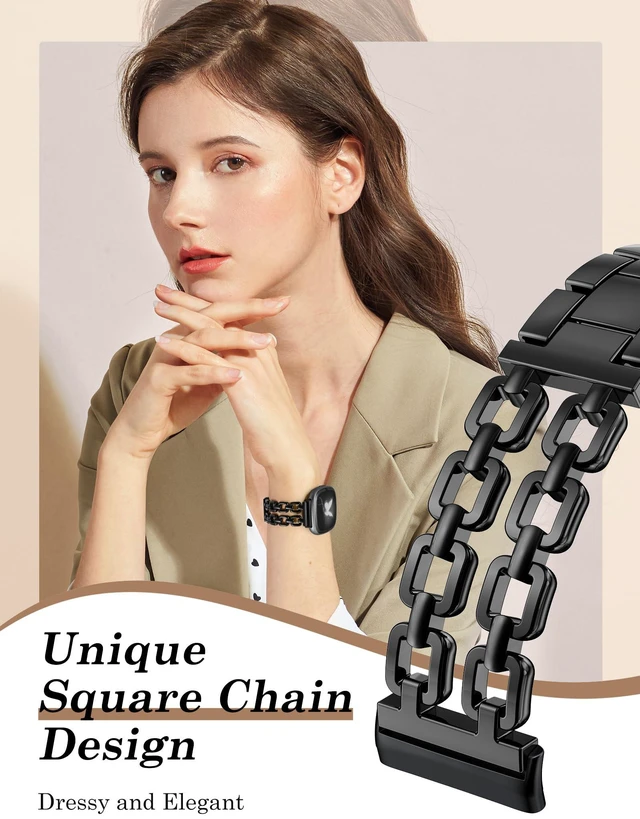 Alt view image 2 of 6 - Metal Band Compatible with Fitbit Versa 4 3/Sense 2 1 Bands Women Dressy Chain Strap Designer Stainless Steel Bracelet Wristband for Versa 3 4/Sense 2/Sense Smartwatch Accessories