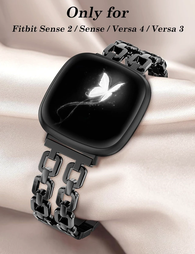 Alt view image 3 of 6 - Metal Band Compatible with Fitbit Versa 4 3/Sense 2 1 Bands Women Dressy Chain Strap Designer Stainless Steel Bracelet Wristband for Versa 3 4/Sense 2/Sense Smartwatch Accessories