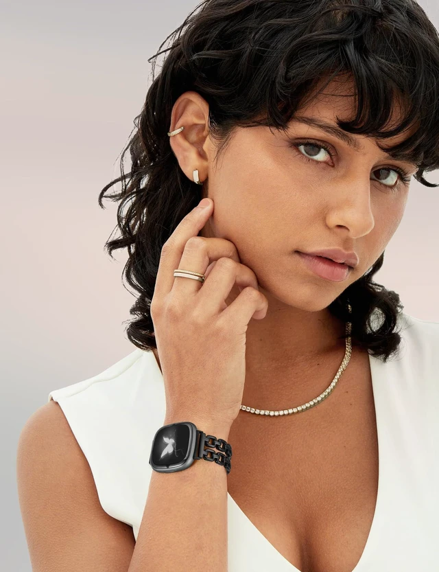 Alt view image 6 of 6 - Metal Band Compatible with Fitbit Versa 4 3/Sense 2 1 Bands Women Dressy Chain Strap Designer Stainless Steel Bracelet Wristband for Versa 3 4/Sense 2/Sense Smartwatch Accessories