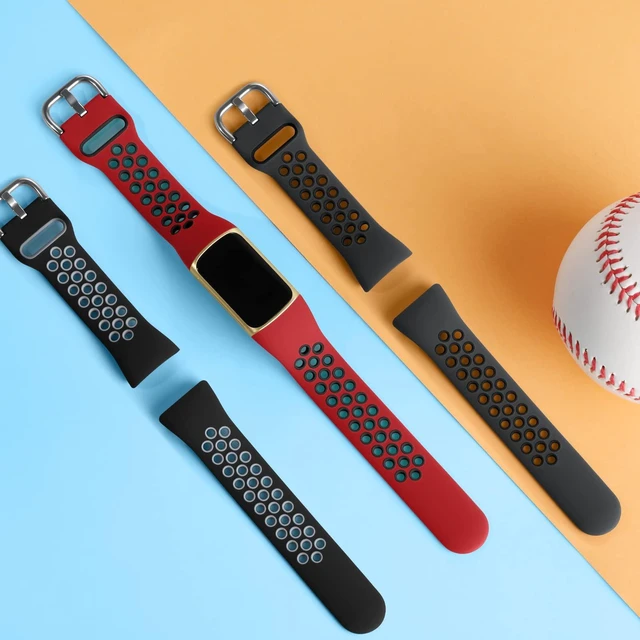 Alt view image 4 of 7 - Compatible with Fitbit Charge 6 Band Men Women/Fitbit Charge 5 Band Sport Band Silicone Wrist Strap for Charge 6 and Charge 5 Watch Accessories, Coal Black/Black Gray/Red Black, Large