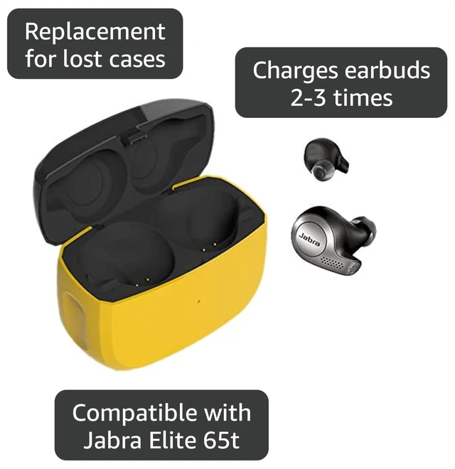 Alt view image 3 of 7 - Charging Case for Jabra Elite 65t/Active 65t Earbuds (Yellow) 500mAh Portable Charger Case Dock Cradle for Jabra Elite 65t
