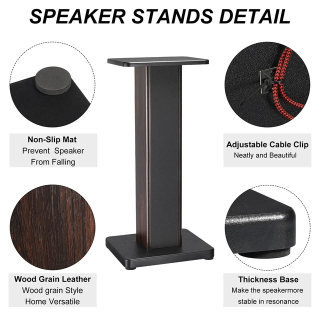 Alt view image 3 of 7 - Wood Grain Speaker Stands 1 Pair 23.6 Inch (60cm) Universal Speaker Stand Hollowed Stands Enhanced Audio Listening for Home Theaters Cinema