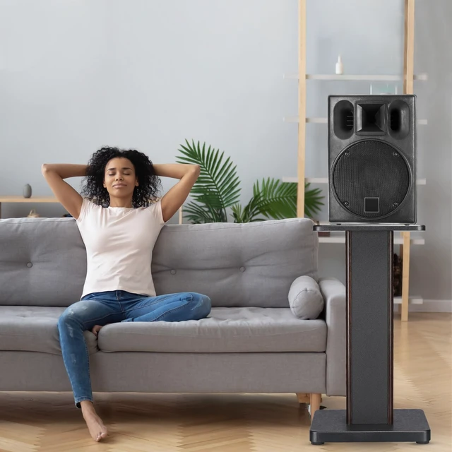 Alt view image 5 of 7 - Wood Grain Speaker Stands 1 Pair 23.6 Inch (60cm) Universal Speaker Stand Hollowed Stands Enhanced Audio Listening for Home Theaters Cinema