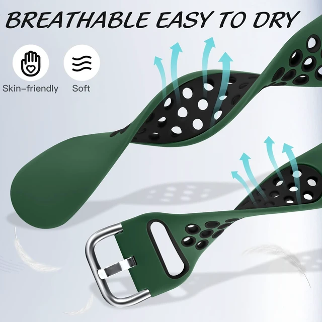 Alt view image 2 of 6 - Breathable Sport Band for Fitbit Charge 6 Band/Fitbit Charge 5 Band Soft Silicone Wrist Strap for Men /Women, Waterproof Wristband for Charge 6/Charge 5, Black Gray/Black Blue/Green Black,Large
