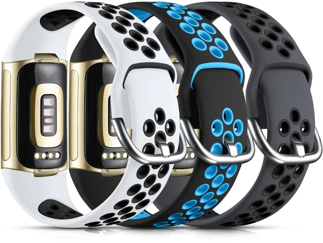 Main image of Breathable Sport Band for Fitbit Charge 6 Band/Fitbit Charge 5 Band Soft Silicone Wrist Strap for Men/ Women, Waterproof Wristband for Charge 6/Charge 5, Coal Black/Black Blue/White Black,Small