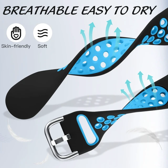 Alt view image 2 of 7 - Breathable Sport Band for Fitbit Charge 6 Band/Fitbit Charge 5 Band Soft Silicone Wrist Strap for Men/ Women, Waterproof Wristband for Charge 6/Charge 5, Coal Black/Black Blue/White Black,Small