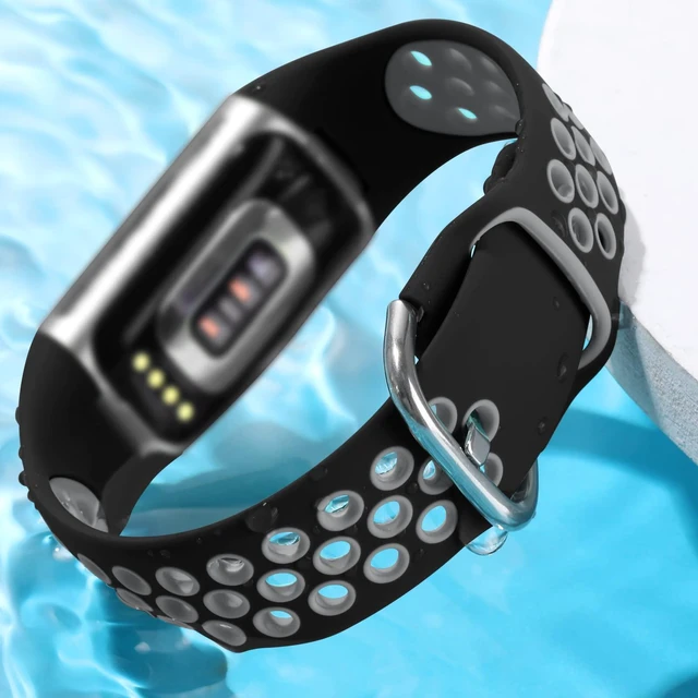 Alt view image 3 of 7 - Compatible with Fitbit Charge 6 Band Men Women/Fitbit Charge 5 Band Silicone Band Sport Wrist Strap for Charge 5 and Charge 6 Watch Accessories, Coal Black/White Black/Black Gray, Large
