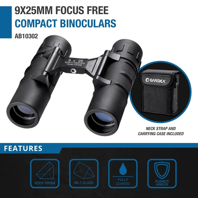 Alt view image 2 of 6 - Focus Free Compact Binoculars 9x25 No Focus Needed, Fully Coated Optics, Waterproof Shockproof Armor, Lightweight Binoculars for Hiking, Birding, Sports, Travel