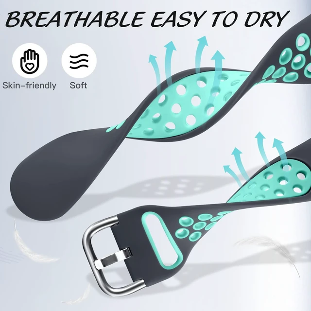 Alt view image 3 of 7 - Breathable Sport Band for Fitbit Charge 6 Band/Fitbit Charge 5 Band Soft Silicone Wrist Strap for Men Women, Waterproof Wristband for Charge 6/Charge 5, White Black/Smoke Purple/Gray Teal,Small
