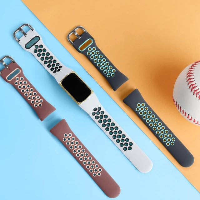 Alt view image 7 of 7 - Breathable Sport Band for Fitbit Charge 6 Band/Fitbit Charge 5 Band Soft Silicone Wrist Strap for Men Women, Waterproof Wristband for Charge 6/Charge 5, White Black/Smoke Purple/Gray Teal,Small