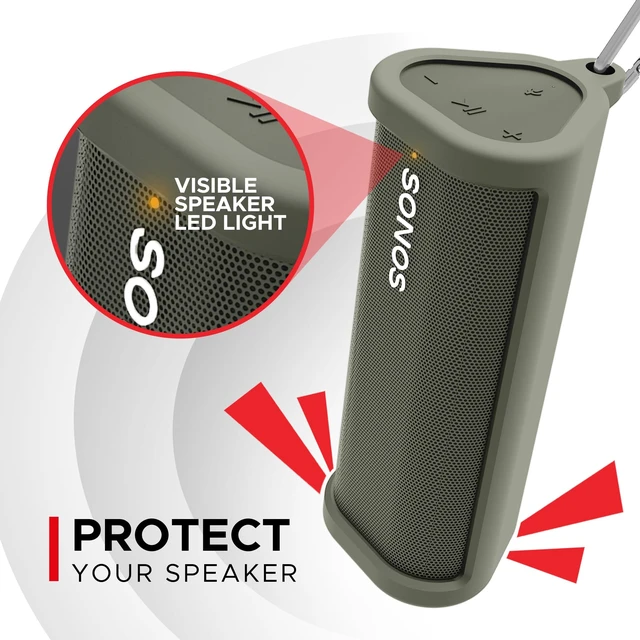 Alt view image 2 of 7 - Heavy Duty Protective Carrying Case for Sonos Roam 2 Green Compatible with Sonos Roam, Roam 2 & Roam SL Includes Bluetooth Button Protect Your Wireless Speaker Cover / Sleeve