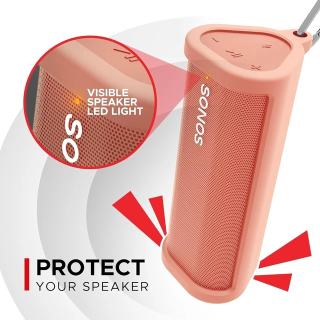 Alt view image 2 of 7 - Heavy Duty Protective Carrying Case for Sonos Roam 2 Red Compatible with Sonos Roam, Roam 2 & Roam SL Includes Bluetooth Button Protect Your Wireless Speaker Cover / Sleeve