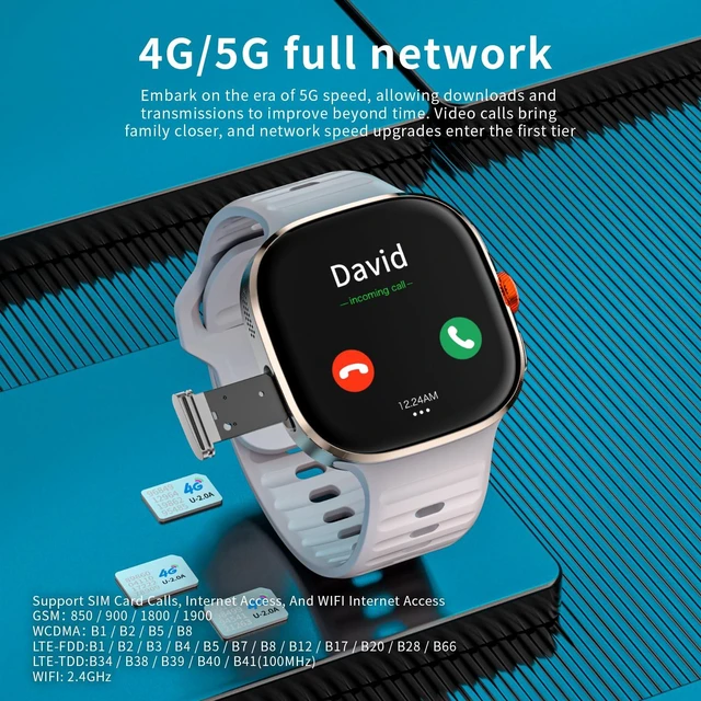 Alt view image 3 of 7 - 4G SIM Card Android Smart Watch, 2.16'' AMOLED Large Screen 3GB+32GB Smartwatch for Men Women with Rotating Camera WiFi GPS, 1150mAh Fitness Activity Tracker Watch (Gold)