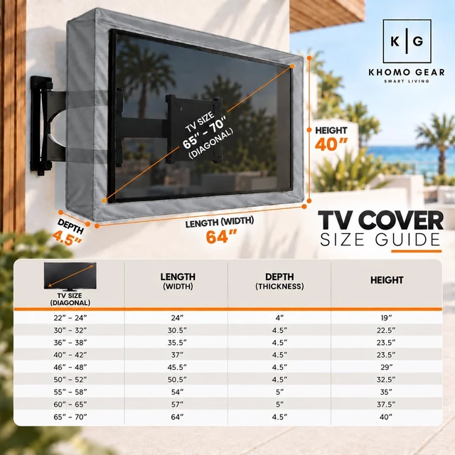 Alt view image 5 of 7 - Outdoor TV Cover - Heavy Duty, Water Resistant Protector for Flat Screen TVs with Remote Pocket - Fits 65-70 Inch TV