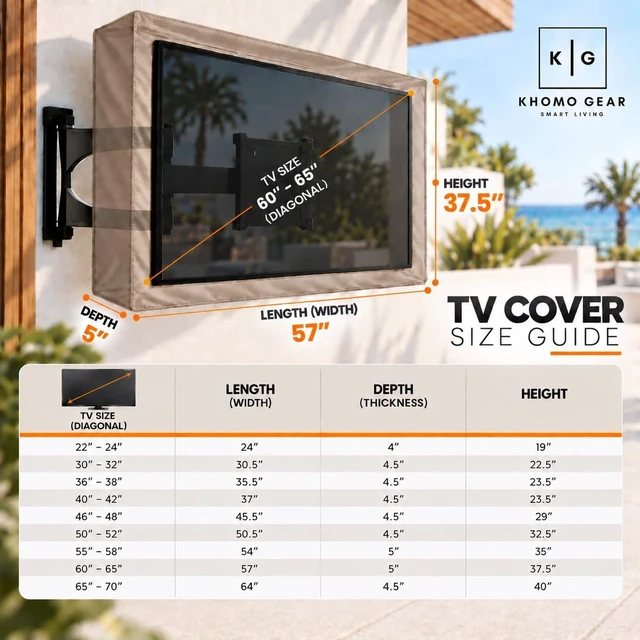 Alt view image 5 of 7 - Outdoor TV Cover - Heavy Duty, Water Resistant Protector for Flat Screen TVs with Remote Pocket - Fits 60-65 Inch TV