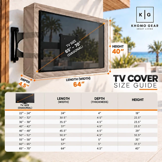 Alt view image 5 of 7 - Outdoor TV Cover Brown- Universal Weatherproof Protector For 65-70 Inch TV - Fits Most Mounts & Brackets