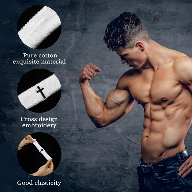 Alt view image 2 of 6 - 8 Pack Cross Bicep Bands Christian Football Arm Band, White, Cross Soft Cotton Armband Thick Arm Sweat Band for Men Women, Basketball Football Baseball Players, Sports Activities Keep Hand Dry