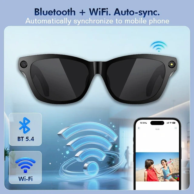 Alt view image 6 of 7 - BV100 AI Smart Glasses 8MP Camera 45.7g Transparent Lens Real-Time Translation Auto On/Off Wear Detection 45.7g Ultra-Light 8MP Camera & Share Splash-Proof