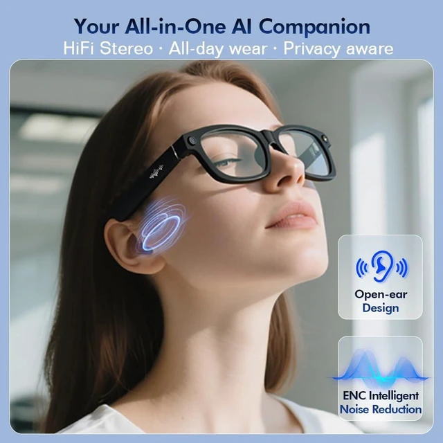 Alt view image 5 of 7 - BV100 AI Smart Glasses 8MP Camera 45.7g Transparent Lens Real-Time Translation Auto On/Off Wear Detection 45.7g Ultra-Light 8MP Camera & Share Splash-Proof