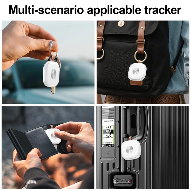 Alt view image 4 of 5 - 4-Pack Air Tracker Key Finder Works with Apple Find My App (iOS Only) Track keys, luggage, bags & wallets worldwide. Replaceable battery, loud alert, left-behind notification, White