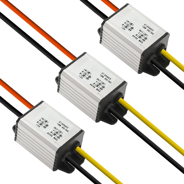 Main image of 3Pcs 12V to 6V Car Power Voltage Converter DC 9V-22V 12V to 6V Buck Voltage 3A 18W Waterproof DC Step Down Volt Module Power Supply Board Compatible with Car Vehicle Automotive LED Display Radio
