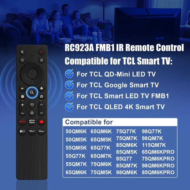 Alt view image 4 of 7 - (2 Pack) RC923A Remote Control Replacement for TCL Google TV Remote Control,Compatible with TCL QD-Mini LED 4K UHD 50/55/65/75/85 QM5K,QM6K,QM7K Google Smart TV Series and More (No Voice Control)