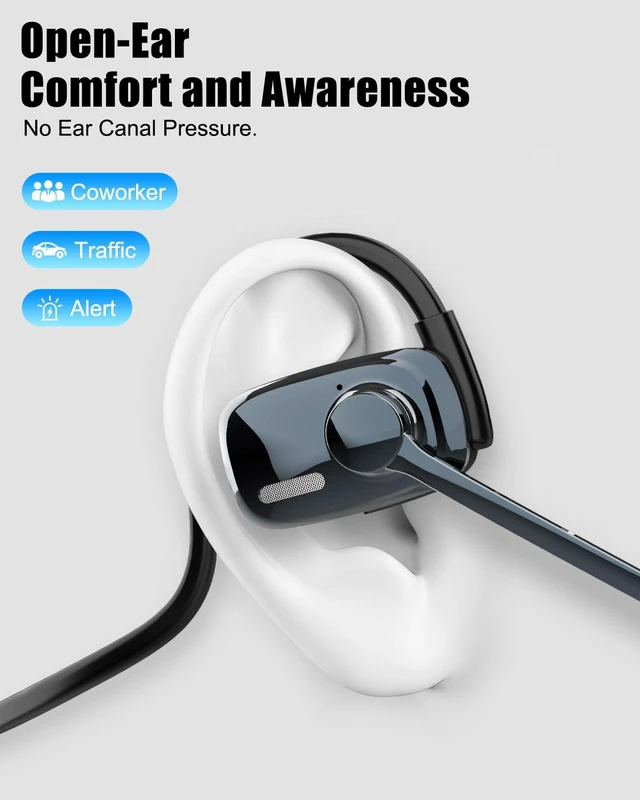 Alt view image 4 of 7 - Open Ear Bluetooth Headset with Mic for Truckers Work Calls Running ENC noise cancelling mic, 21g lightweight fit, up to 12H music time, 15.4mm drivers, dual device pairing and mute button