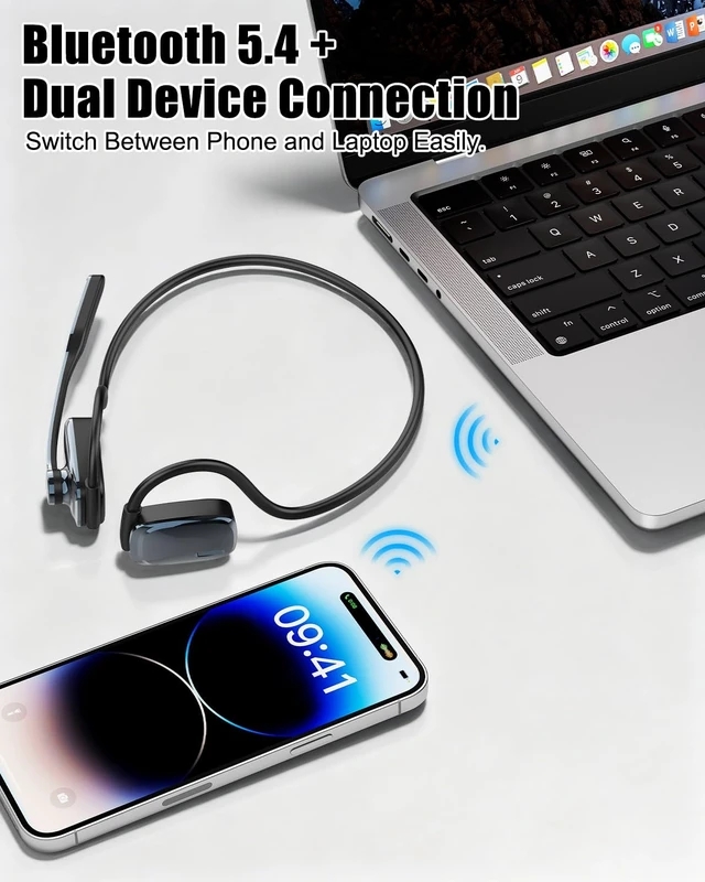 Alt view image 6 of 7 - Open Ear Bluetooth Headset with Mic for Truckers Work Calls Running ENC noise cancelling mic, 21g lightweight fit, up to 12H music time, 15.4mm drivers, dual device pairing and mute button