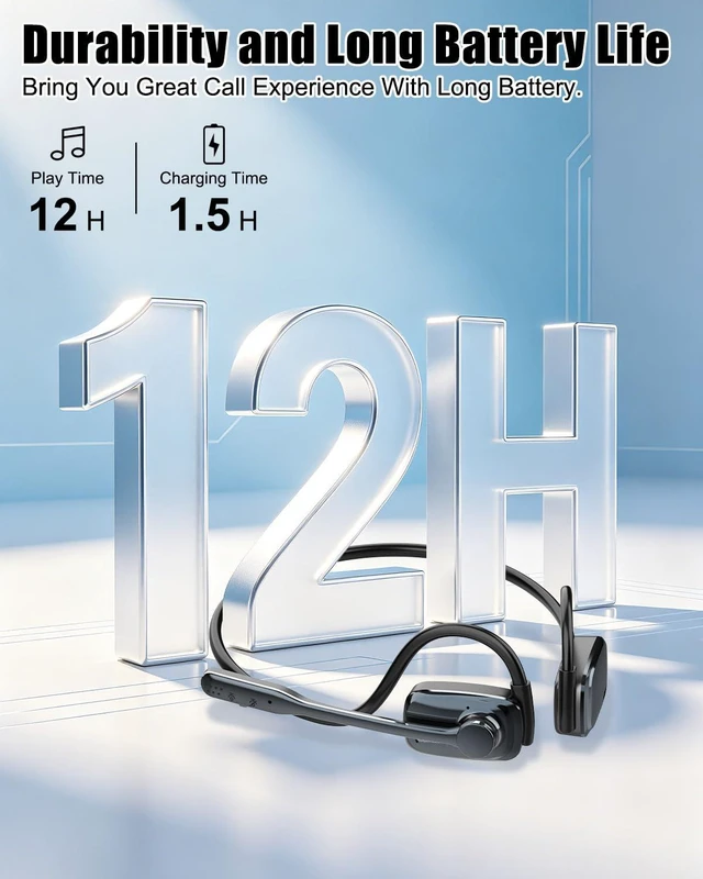 Alt view image 7 of 7 - Open Ear Bluetooth Headset with Mic for Truckers Work Calls Running ENC noise cancelling mic, 21g lightweight fit, up to 12H music time, 15.4mm drivers, dual device pairing and mute button