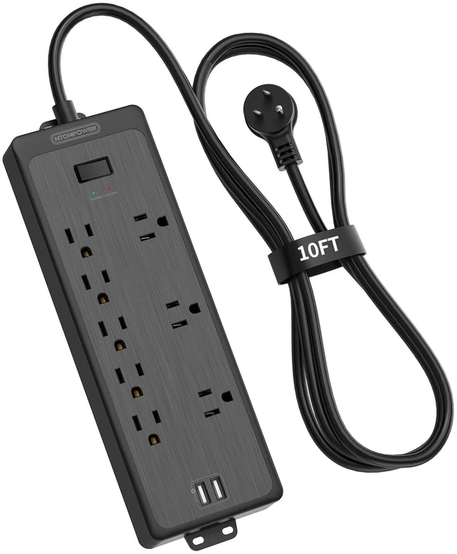 Main image of 10 FT Long Extension Cord, Power Strip Surge Protector with 8 Outlet(3 Widely Spaced) and 2 USB Ports, 1875W/15A, Wall Mount, Desktop Charging Station for Home, Office and Dorm Essential